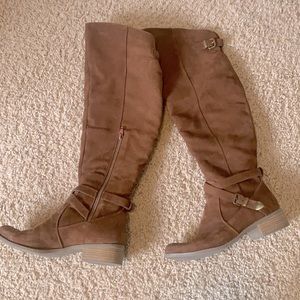 Over the knee brown boots